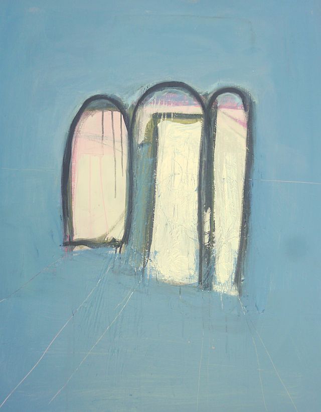 Kom nu met lofzang zijn poorten binnen. 80 x 100 gemengde techniek. Rita Koolstra